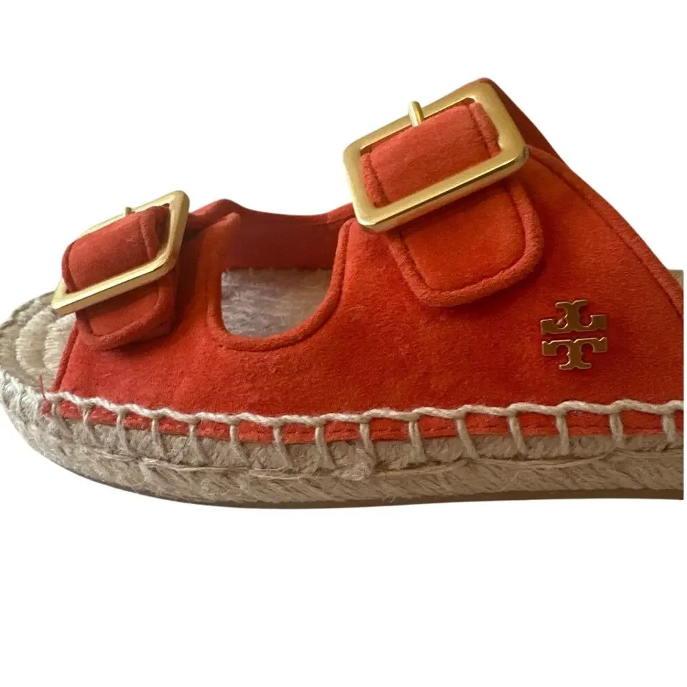 Tory Burch Orange‎ Suede Two Band Espadrille Sandals 8.5